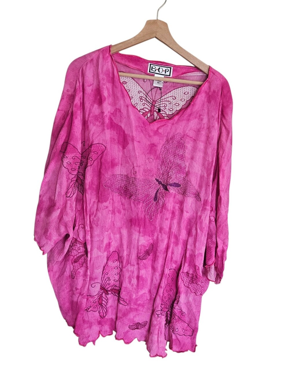 BOP 80s Vintage Tunic Buttrtfly Fuchsia Pink Plus Size Hippiw Dopamine Style